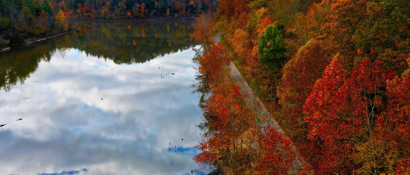 Kentucky lake shoreline with autumn foliage