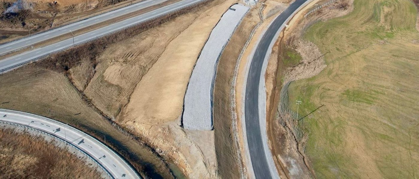 Aerial view of new highway construction